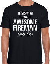 Awesome Fireman / geweldige brandweerman cadeau t-shirt zwart - heren -  brandweer kado / verjaardag / beroep shirt S