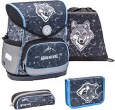 schoolset wolf 37 cm polyester grijs 4-delig