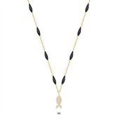Twice As Nice Halsketting in 18kt verguld zilver, zwarte ellipsen, vis  38 cm+5 cm