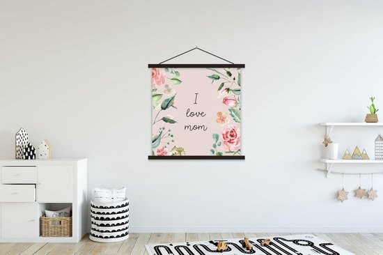 Porte-affiche avec affiche - Affiche scolaire - Citations - J'aime maman - Maman - Proverbes - 120x120 cm - Lattes noires