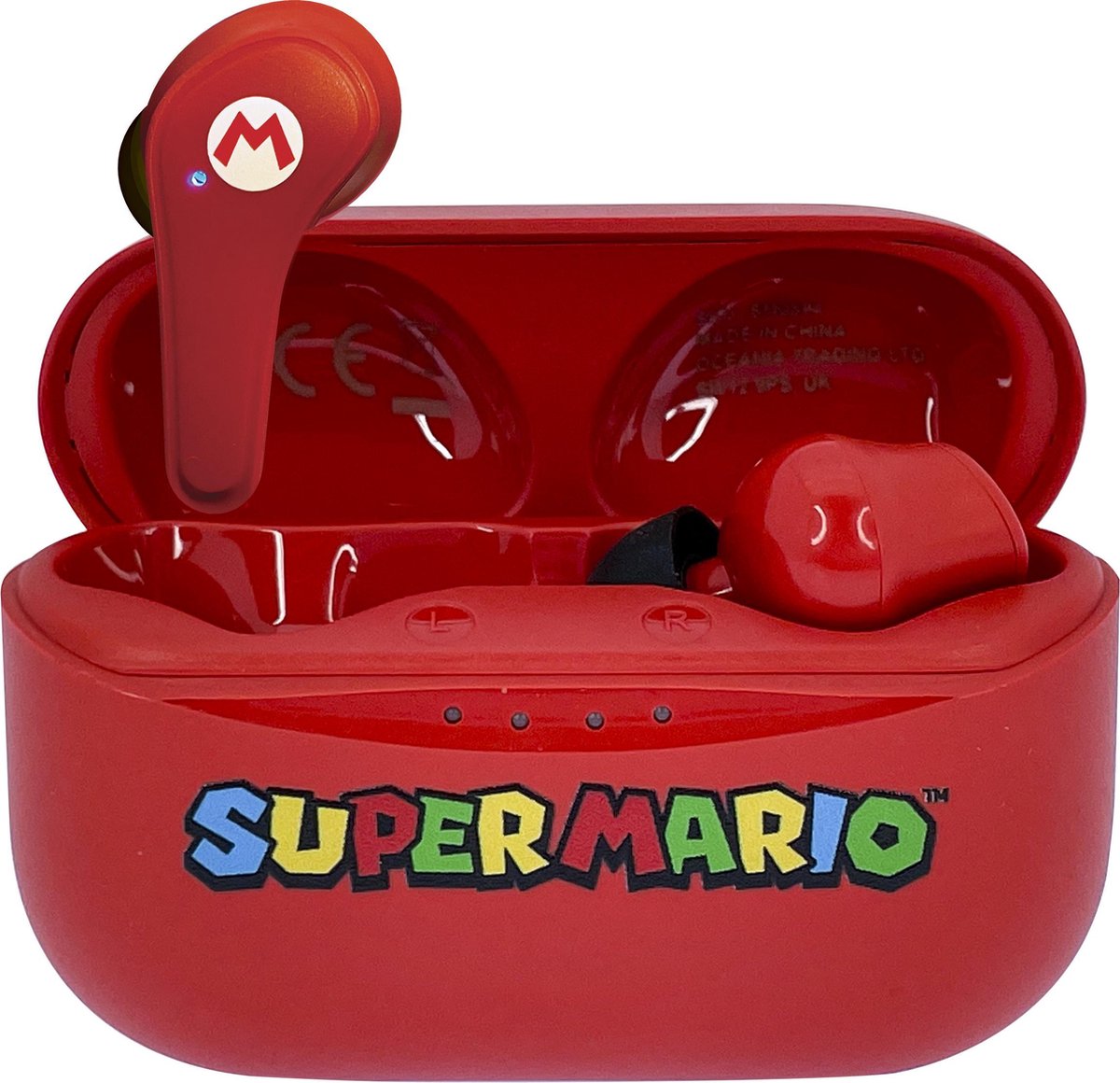 Super Mario - TWS earpods - oplaadcase - touch control - extra eartips (rood)