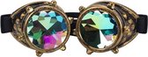 KIMU Goggles Steampunk Bril Met Studs - Brons Montuur - Caleidoscoop Glazen - Bronzen Spacebril Space Caleidoscope Holografisch Festival
