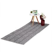 relaxdays vloerkleed - tapijt - kleed - modern - zwart wit - geweven - katoen - anti-slip 80x200cm