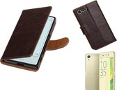 MP Case Pull Up TPU PU Leder Bookstyle voor Sony Xperia X Compact Mocca