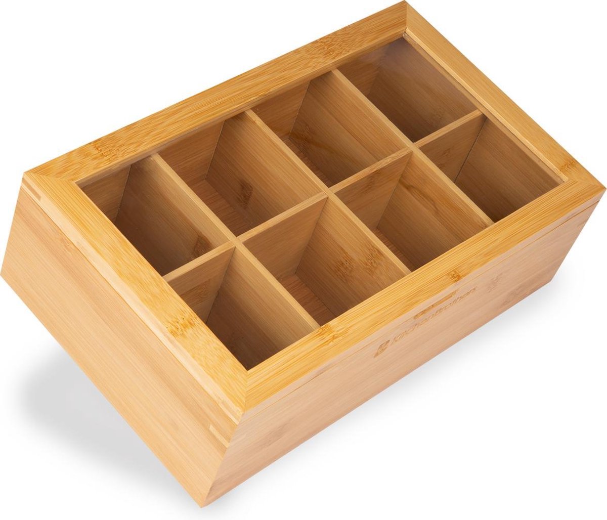KitchenBrothers Bamboe Theedoos met Transparante Deksel - Luxe Bamboo Theekist met 8 Vakken - Theebo