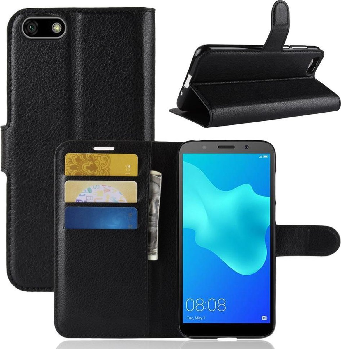 Book Case - Geschikt voor Huawei Y5 (2018) / Honor 7s Hoesje - Zwart