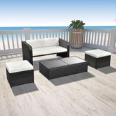 Loungeset zwart poly rattan 9-delig  (incl. Fleecedeken)