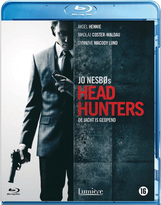 Poster van "Headhunters". Man met pistool en pak.
