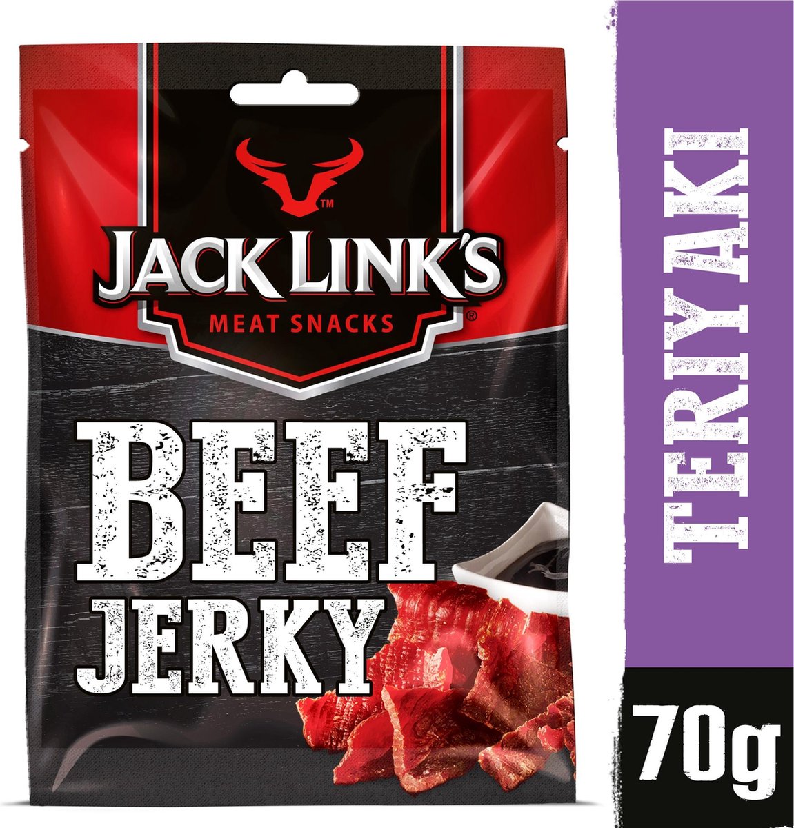Goedkoopste Jack Link's Beef Jerky Teriyaki Multipack 12x60 gram snack van hoogwaardig rundvlees - rijk aan proteïne, laag vetgehalte.
