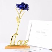 24K Golden Rose ( blauw ) met LOVE standaard, geleverd in luxe geschenkdoos - 24K Gouden Roos - Cadeau - Moederdag - Vaderdag - Bedankt - Decoratie - DESIGN