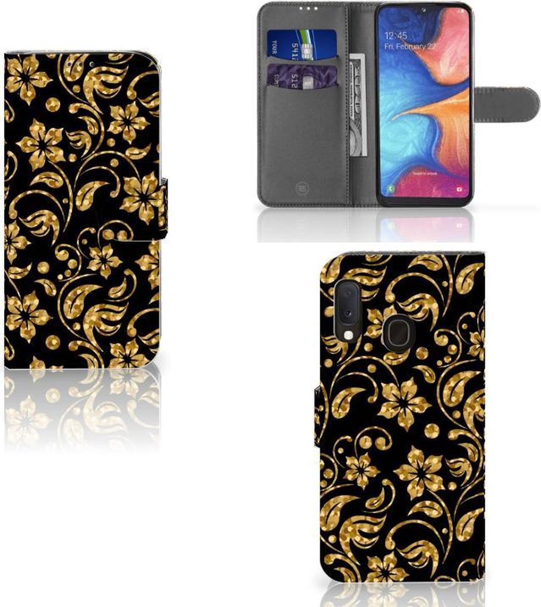 Samsung Galaxy A20e Hoesje Gouden Bloemen