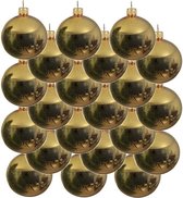 18x Gouden glazen kerstballen 8 cm - Glans/glanzende - Kerstboomversiering goud