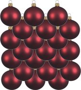 18x Donkerrode glazen kerstballen 6 cm - Mat/matte - Kerstboomversiering donkerrood