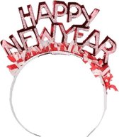 Haarband Happy New Year rood voor volwassenen - Diadeem hoofdband happy newyear