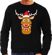 Grote maten foute Kersttrui / sweater - Rudolf rendier - zwart voor heren -  plus size kerstkleding / kerst outfit 3XL
