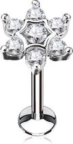 Traguspiercing CZ ster wit 8 mm