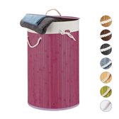 Relaxdays wasmand bamboe - wasbox met deksel - 70 liter - rond - 65 x 41 cm - violet