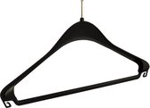 De Kledinghanger Gigant - 10 x Mantel / kostuumhanger kunststof zwart (anti-diefstal zonder ring) met schouderverbreding en broeklat, 44 cm