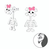 zilver skelet oorstekers roze strik | Earstuds Silver Skeleton | Sterling 925 Silver