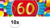 10x 60 Jaar leeftijd stickers 19 x 6 cm - 60 jaar verjaardag/jubileum versiering 10 stuks