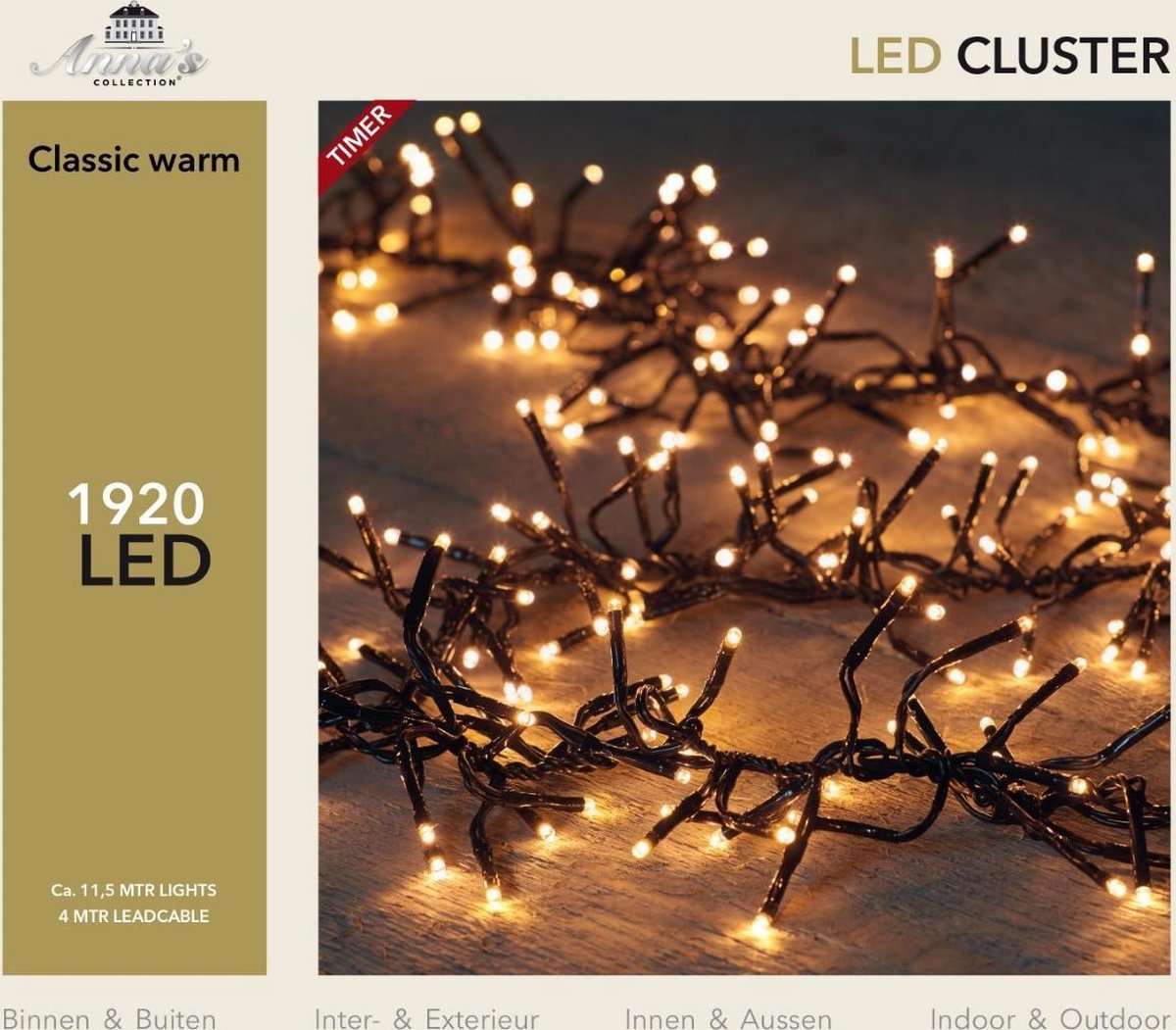 Led classic cluster lights 1920l/11.5m - 4m aanloopsnoer zwart - bi-bui  trafo Anna's... | bol.com