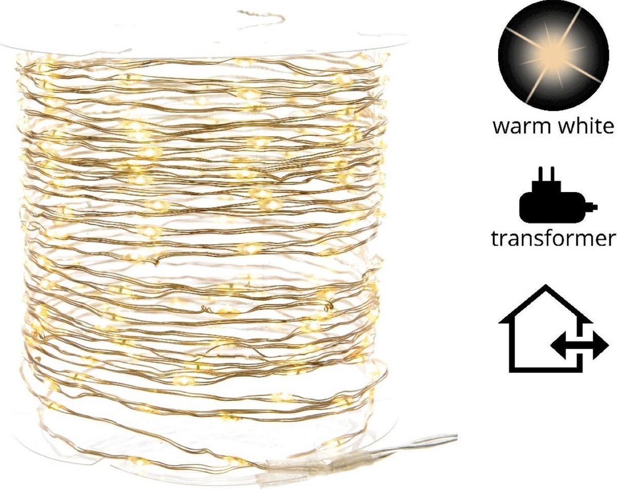 Lumineo Micro Led Stringlights Verlichting Zilverdraad 9M 180 Leds Buiten Warm Wit