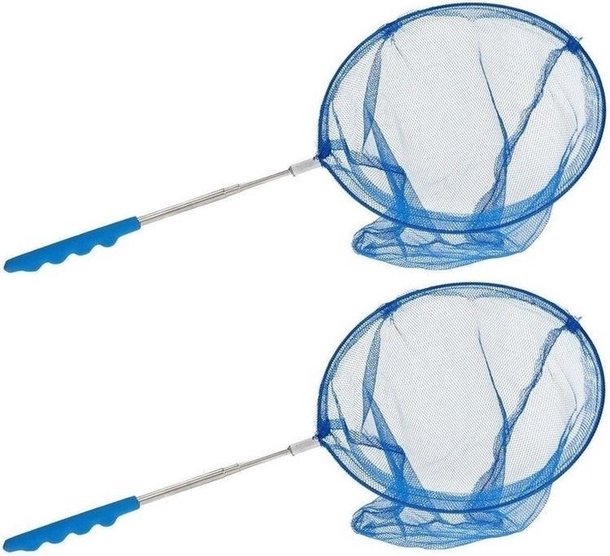 2x Blauwe uitschuifbaar visnetten/vlindernetten 36 cm - Visnetje/schepnetje/vlindernetje - Buiten sp