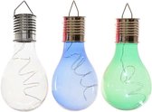 3x Buiten LED wit/blauw/groen peertjes solar verlichting 14 cm - Tuinverlichting - Tuinlampen - Solarlampen op zonne-energie