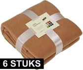 6x Fleece dekens/plaids camel 130 x 170 cm -  Woondeken - Fleecedekens