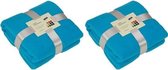 2x Fleece dekens/plaids turquoise 130 x 170 cm - Woondeken - Fleecedekens