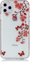 GadgetBay Bloemen Bloesem Vlinders Rood Natuur Hoesje Case TPU iPhone 11 Pro Max - Transparant