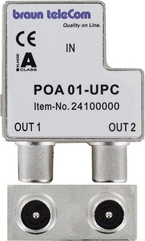 Braun Telecom TV splitter POA 01-UPC met 2 uitgangen - 4 dB / 5-2000 MHz  (Ziggo geschikt) | bol.com