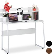 Relaxdays computer bureau - computertafel - design bureau - bureautafel - 2 vakken - Wit / wit