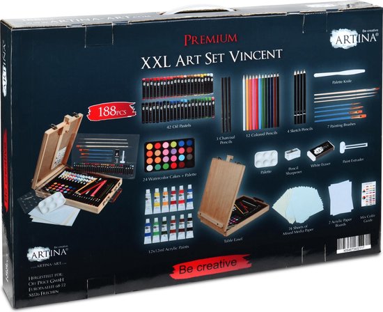 Artina Schilderset 188-delig XXL - Tafelezel en Tekendoos incl.  Aquarelverf, | bol.com