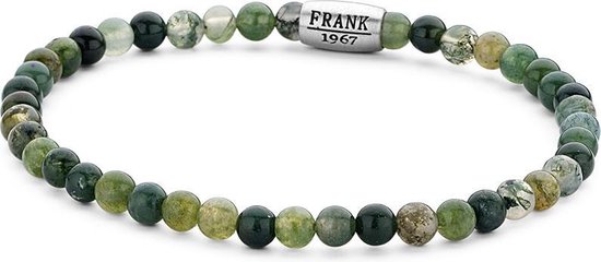 Frank 1967 Beads 7FB 0379 Natuurstenen Heren armband - 20 cm / 4 mm - Zilverkleurig / Groen