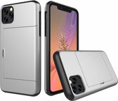 Kaarthouder case met slide geschikt voor Apple iPhone 11 Pro Max - zilver +  Glazen Screenprotector