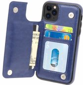 Wallet Case  geschikt voor Apple iPhone 11 Pro - blauw +  Glazen Screenprotector