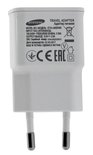 Witte Samsung reisadapter ETA-U90EWE met EU-stekker. Input: 100-240V, Output: 5.0V --- 2.0A.