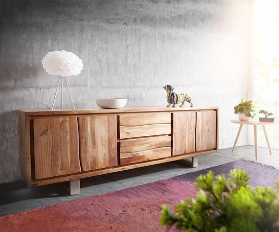 TV-kastje Live-Edge Acacia natuur 200 cm 4 deuren 2 laden boomrand TV-meubel
