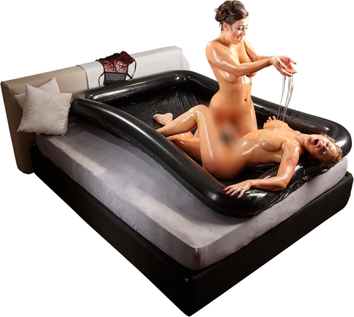 Goedkoopste Fetish Collection – Glossy Volwassen Speelbad voor Natte Erotische Spellen Waterdicht en Opblaasbaar met Glijmiddel 1 Liter – Zwart