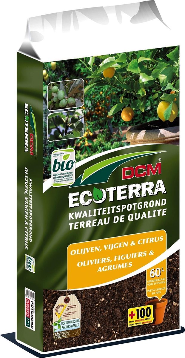 Ecoterra Olijven/Vijgen/Citrus (60 ltr) - Met kokosvezel, klei én puimsteen - Zorgt voor luchtige structuur en goede waterbuffer - Speciaal ontwikkeld voor zuiderse planten