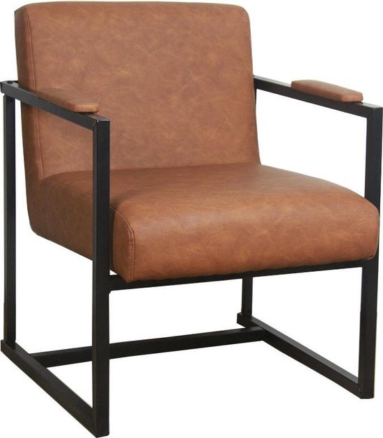 BREAZZ Axel Fauteuil Cognac PU leer met metalen frame
