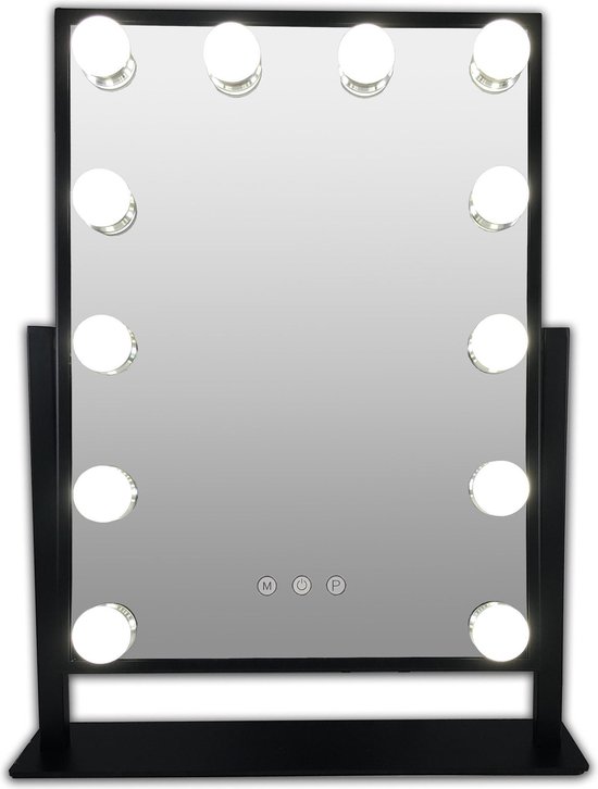 lavendel Echt Geladen Zwarte Make-up hollywood LED spiegel, 12x dimbare LED bulbs. 3 kleuren licht  | bol.com