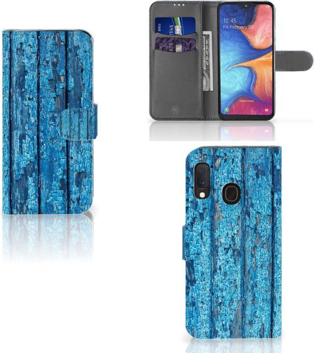 Samsung Galaxy A20e Book Style Case Wood Blue