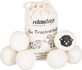 Relaxdays drogerballen 6 stuks - wasdrogerballen schaapwol - dryer balls - wit