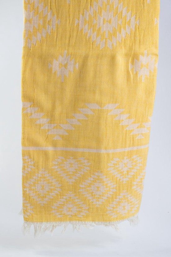 uit Turkije By Aquatolia Hamamdoek Patara -  100% Zacht Katoen - Strandlaken - Handdoek - Geel - 100cm x 180cm - Originele hamamdoek uit Turkije