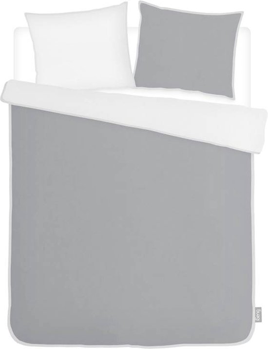 iSeng Uni Double - Housse de couette - Simple - 140x200 / 220 cm + 1 taie d'oreiller 60x70 cm - Gris / Blanc