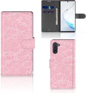 Geschikt voor Samsung Galaxy Note 10 Wallet Case White Flowers