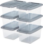 Bol.com IRIS New Topbox Opbergbox - 5L - Kunststof - Transparant/Zilvergrijs - Set van 6 aanbieding