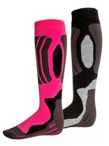 Rucanor skisokken 2 pack, roze-grijs-zwart maat 31/34